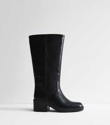 Black Faux Leather Knee High Boots