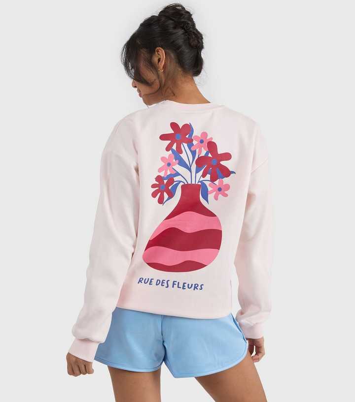 Custard Light Pink Rue Des Fleurs Print Sweatshirt