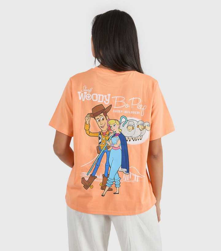 Custard Orange Disney Woody And Bo Peep Print T-Shirt
