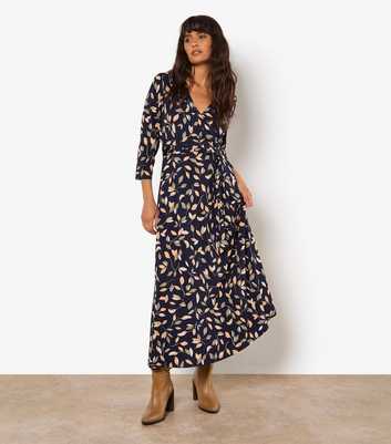 Apricot Navy Leaf Print Maxi Dress