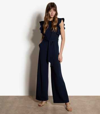 Apricot Navy Ruffle Sleeve Jumpsuit