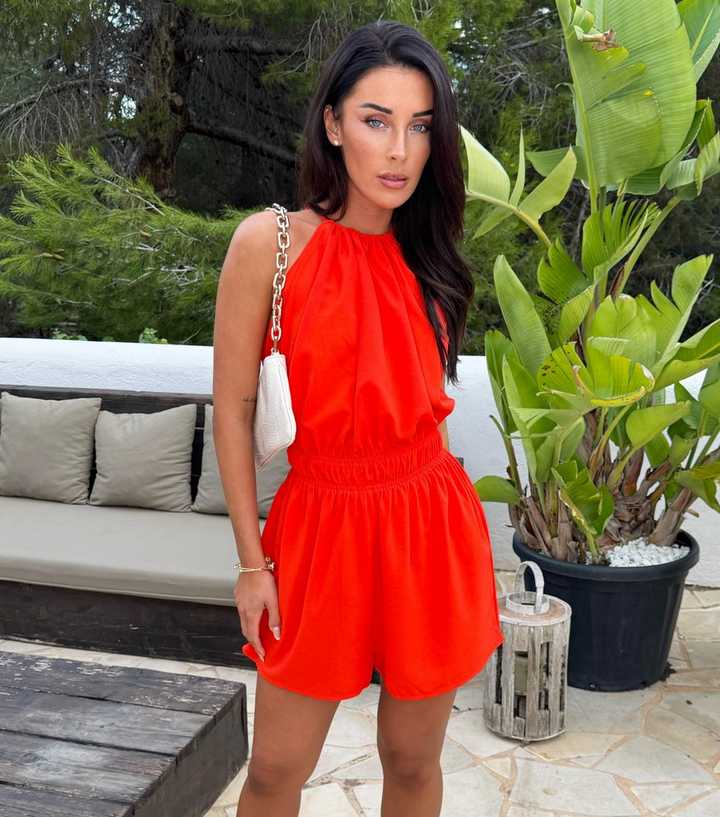 AX Paris Burnt Orange Tie Back Racer Neck Playsuit