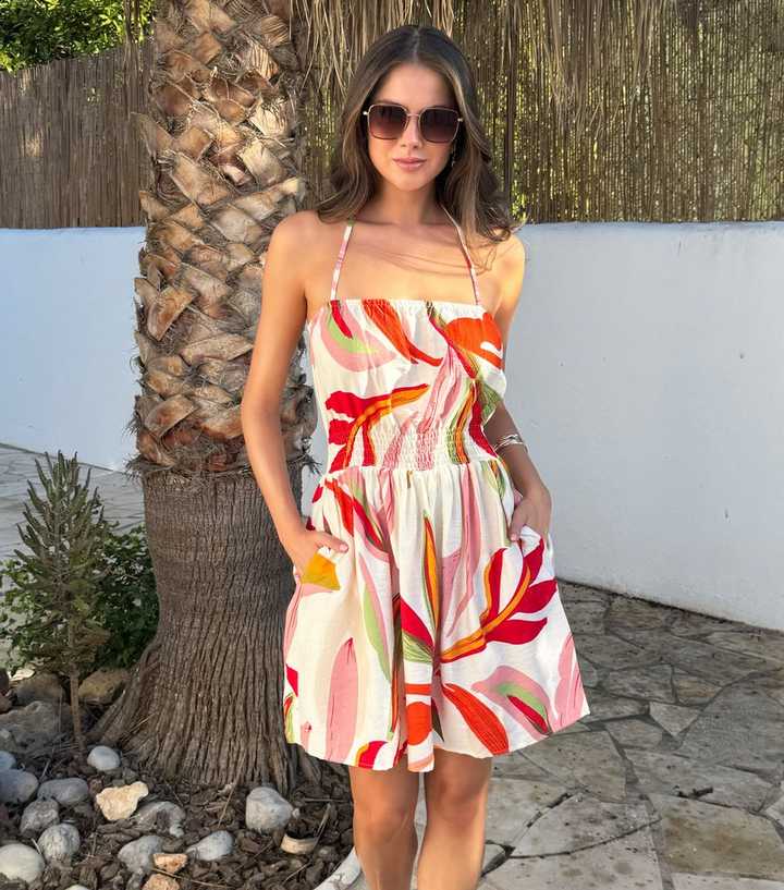 AX Paris Multicolour Leaf Print Tie Neck Mini Dress