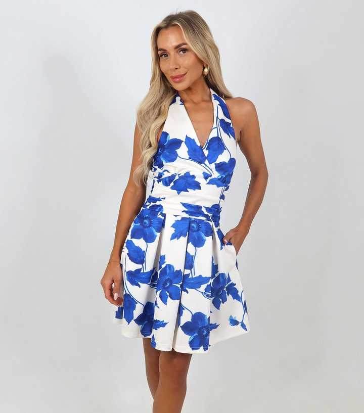 AX Paris Blue Tie Halter Neck Mini Dres