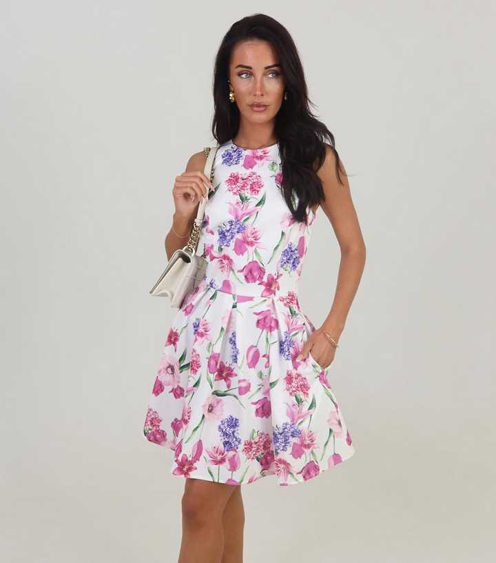 AX Paris Pink Floral Print Racer Skater Mini Dress