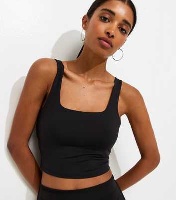 Black Jersey Cropped Square Neck Vest Top