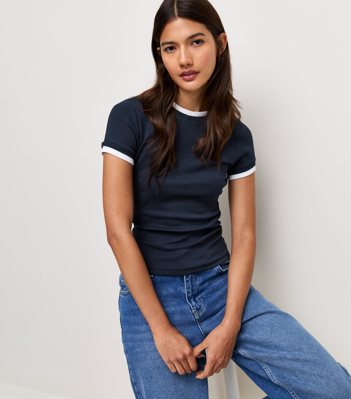 Women's Navy Layered Baby Tee T-Shirt New Look