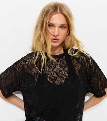 Black Oversized Lace Boxy Fit Top