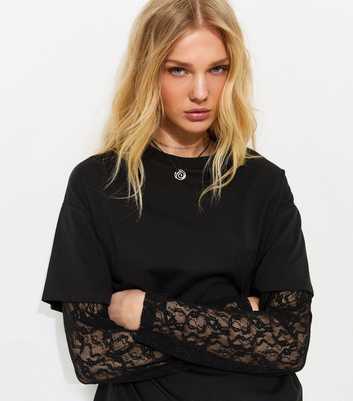 Black 2-In-1 Lace Long Sleeve Top