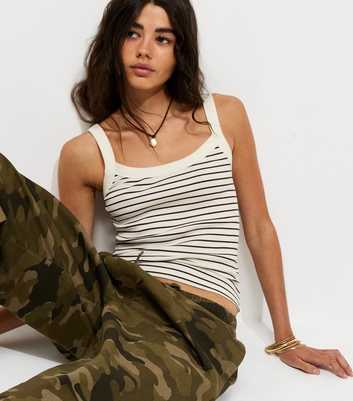 Brown Cotton Rich Striped Scoop Neck Ribbed Cami Top