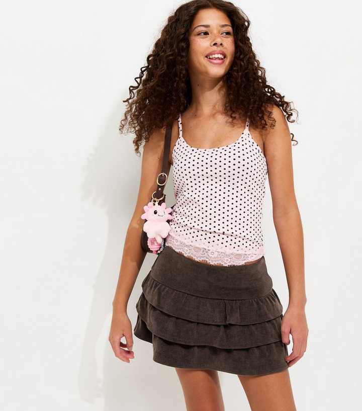 Girls Dark Brown Corduroy Three Tier Rara Skort