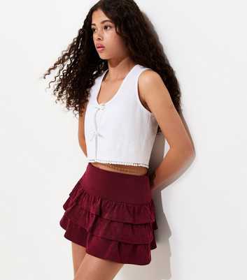 Girls Dark Burgundy Corduroy Three Tier Rara Skort