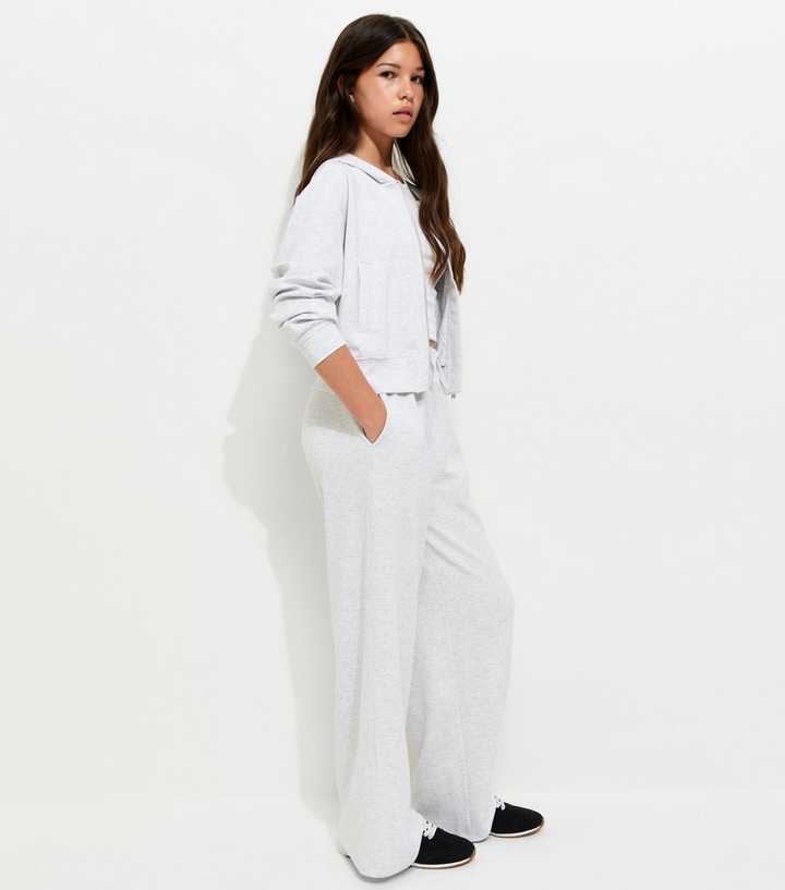 Girls Grey Soft Touch Wide Leg Joggers