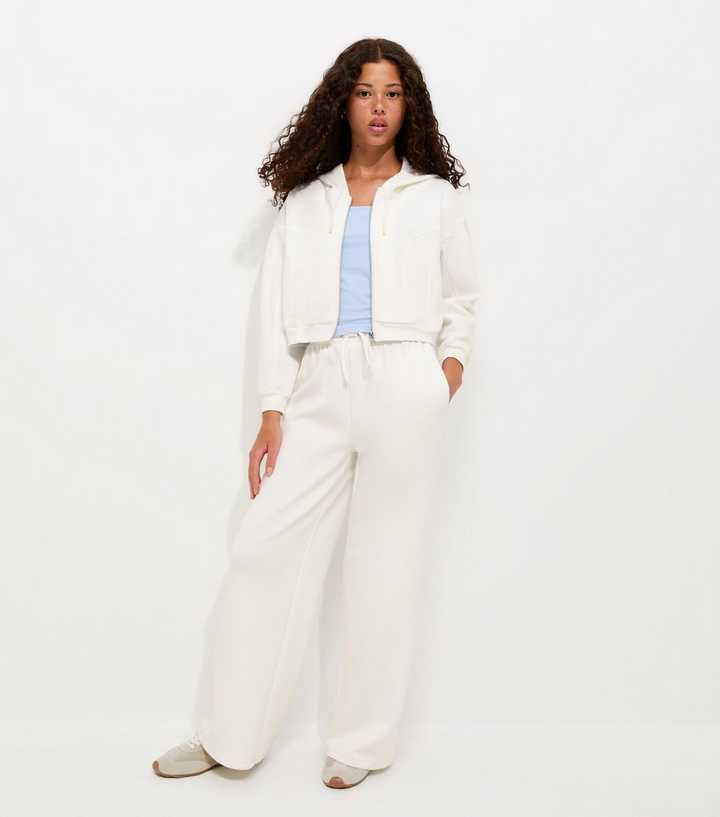 Girls Off White Soft Touch Wide Leg Joggers
