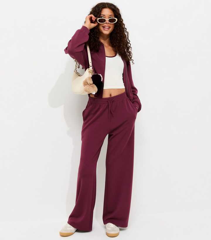 Girls Dark Burgundy Soft Touch Wide Leg Joggers