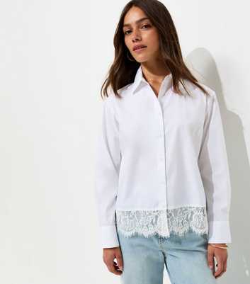 Petite White Cotton Rich Poplin Lace Trim Shirt