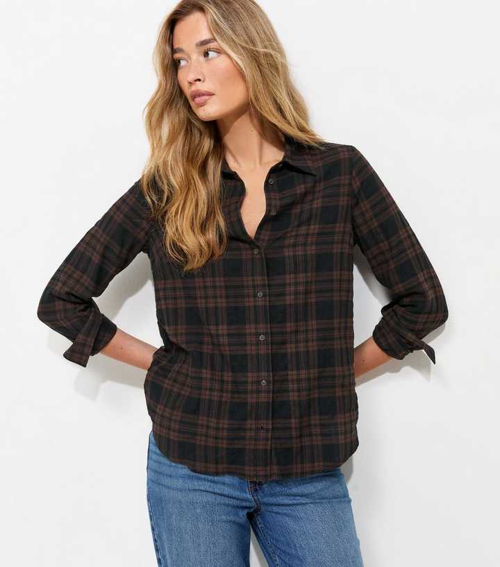 Tall Brown Cotton Rich Check Long Sleeve Shirt