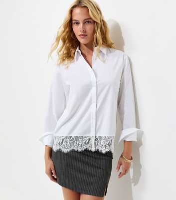 Tall White Cotton Rich Poplin Lace Trim Shirt