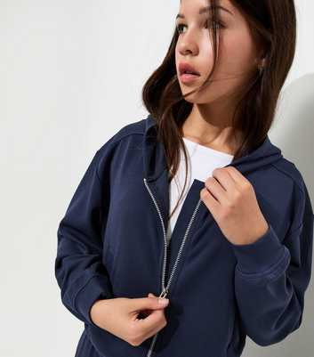 Girls Navy Soft Touch Zipped Hoody