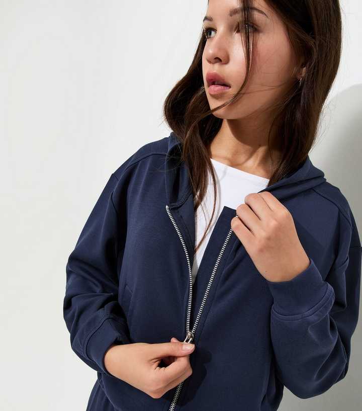 Girls Navy Soft Touch Zipped Hoody