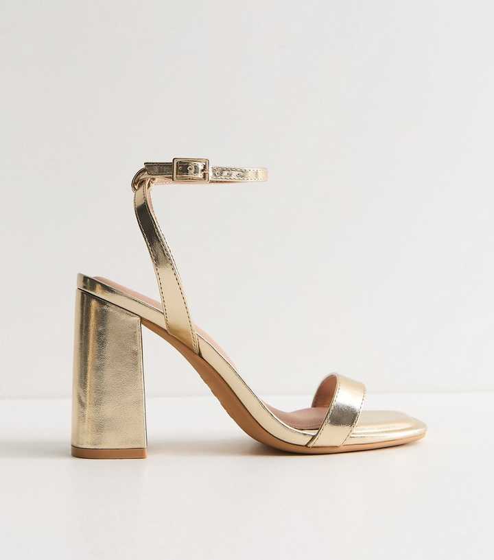 Wide Fit Gold Faux Leather High Block Heel Sandals