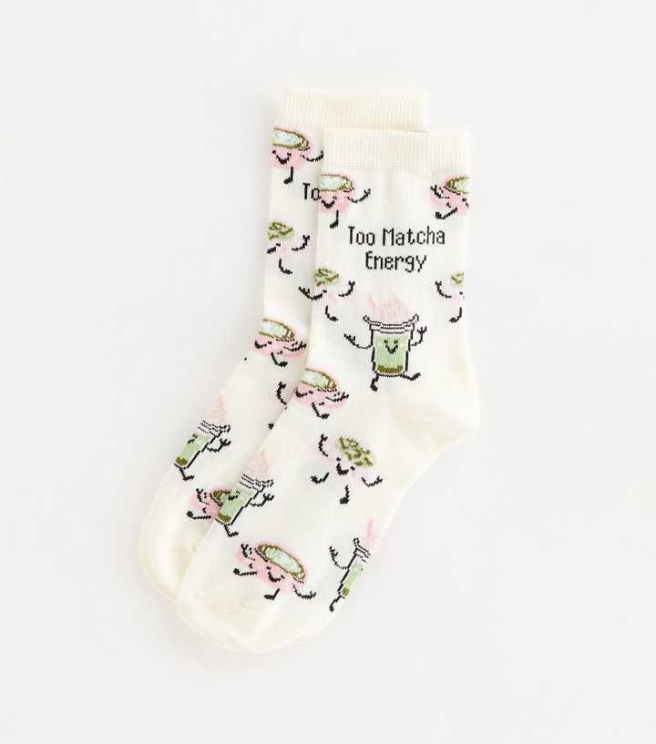 Cream Cotton Rich Too Matcha Energy Ankle Socks
