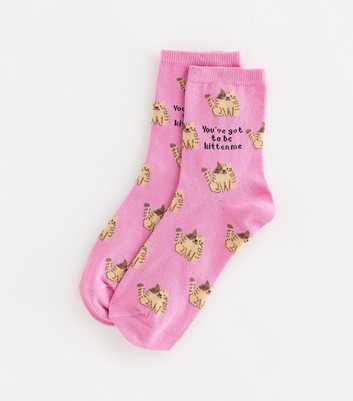 Pink Cotton Rich Youve Got To Be Kitten Me Pattern Ankle Socks