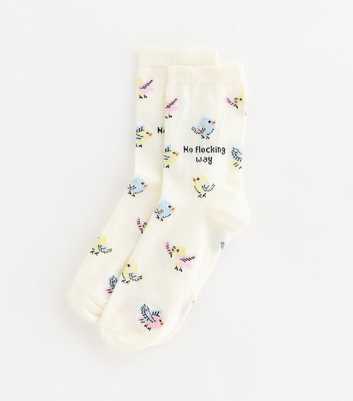 Cream Cotton Rich No Flocking Way Bird Pattern Socks