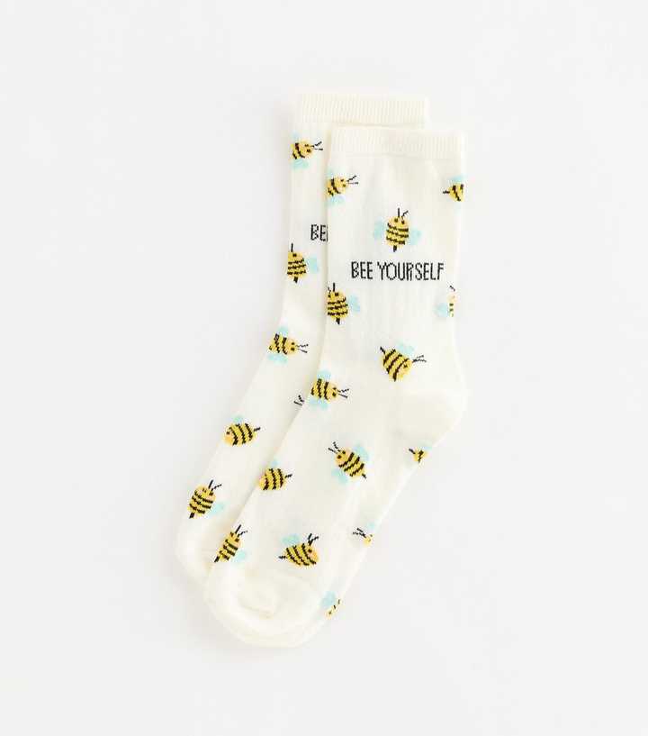Cream Cotton Rich Bee Yourself Bee Pattern Ankle Socks