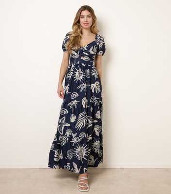 Blue Vanilla Navy Mermaid Print Maxi Dress