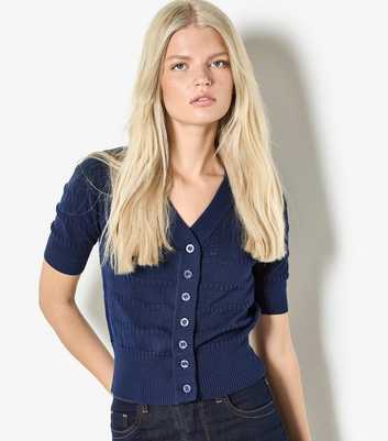 Apricot Navy Stripe Knit Short Sleeve Cardigan