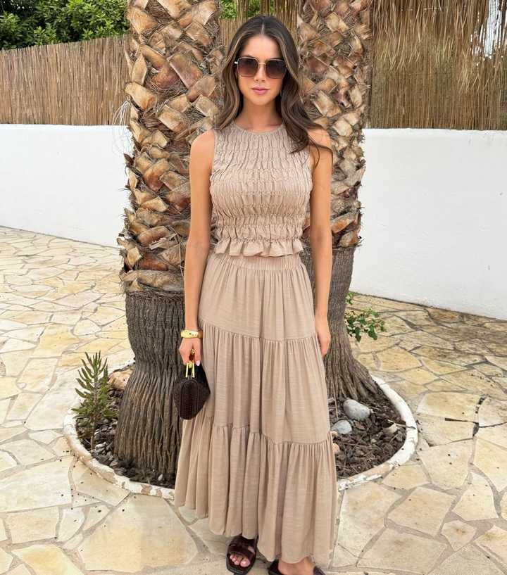 AX Paris Stone Tiered Midi Skirt