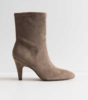 Light Brown Faux Suede Almond Toe Sock Ankle Boots