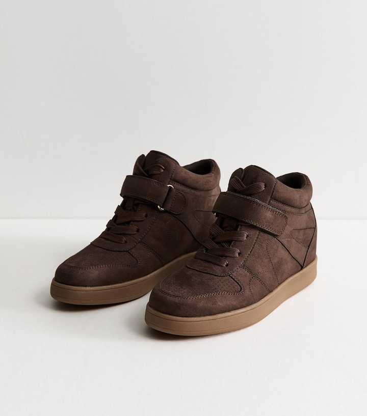 Dark Brown Faux Suede High Top Trainers