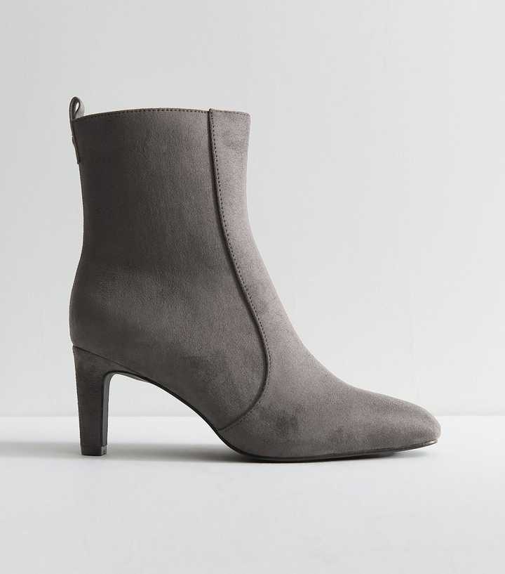 Grey Faux Suede Chisel Toe Ankle Boots