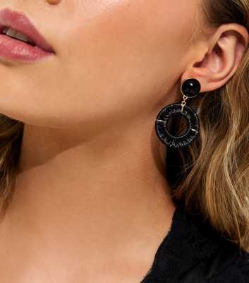Black Threaded Circle Drop Earrings