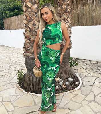 AX Paris Green Floral Cut Out Mesh Midi Dress