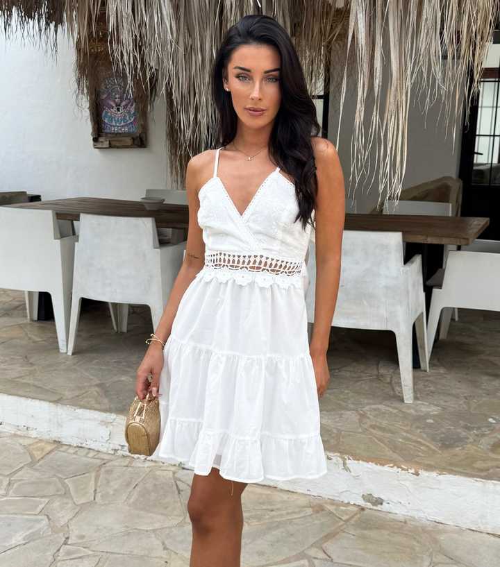 AX Paris White Tie Back Crochet Mini Dress