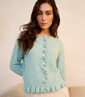 Gini London Light Green Ruffle Trim Cardigan