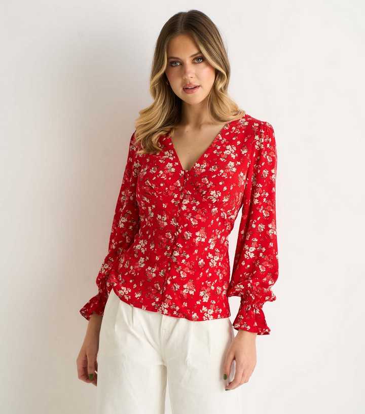 Gini London Red Button Through Blouse