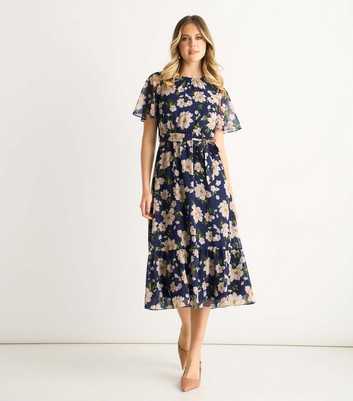 Gini London Navy Fit And Flare Floral Midi Dress