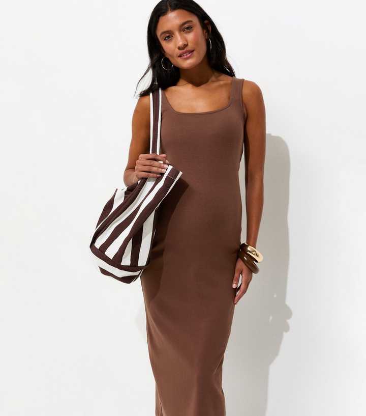 Maternity Dark Brown Square Neck Midi Dress