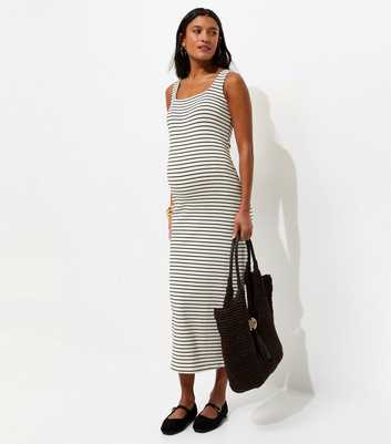 Maternity White Stripe Square Neck Neck Midi Dress
