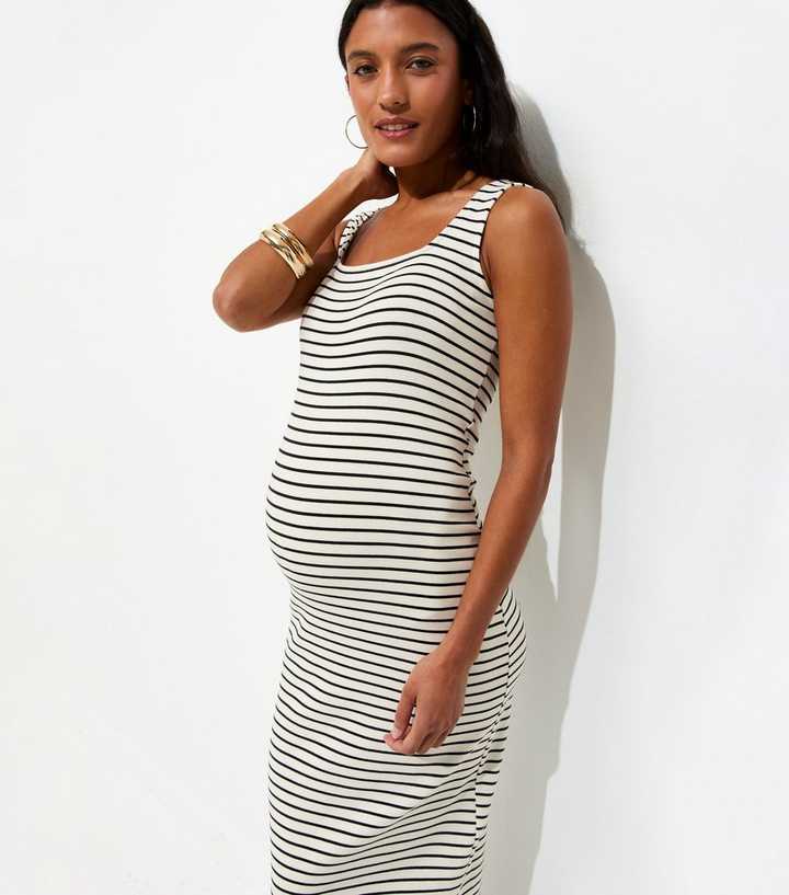 Maternity White Stripe Square Neck Neck Midi Dress | New Look