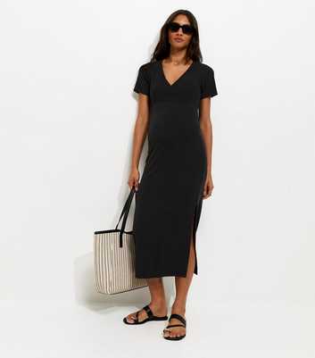 Maternity Black Wrap Nursing Dress