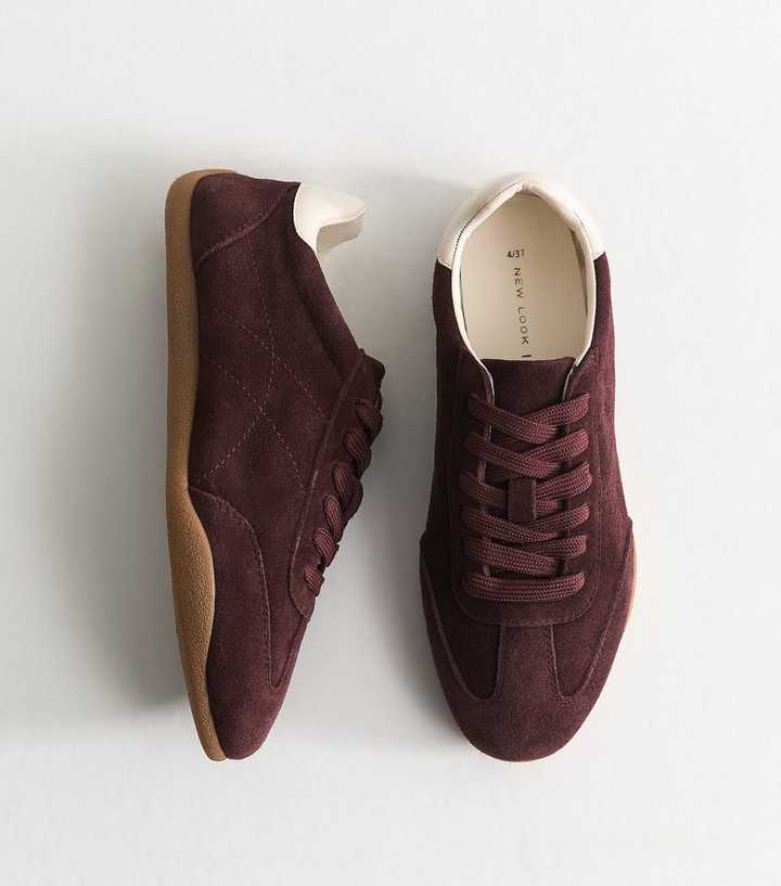 Premium Dark Burgundy Real Suede Lace Up Trainers