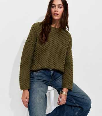 Dark Khaki Chunky Knit Crew Neck Jumper