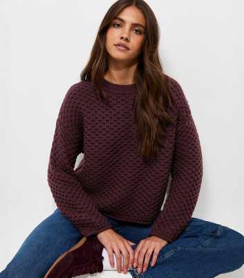 Dark Burgundy Chunky Knit Crew Neck Jumper