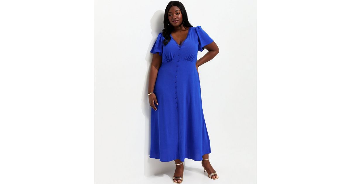 Curves Bright Blue Lace Trim Midi Tea Dress | New Look Curves Bright Blue Lace Trim Midi Tea Dress | New Look