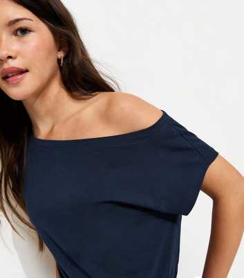 Girls Navy Cotton Rich Off The Shoulder Top